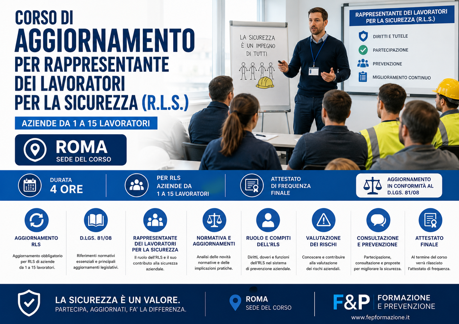 Aggiornamento RLS Roma per rappresentante dei lavoratori per la sicurezza in aziende da 1 a 15 lavoratori