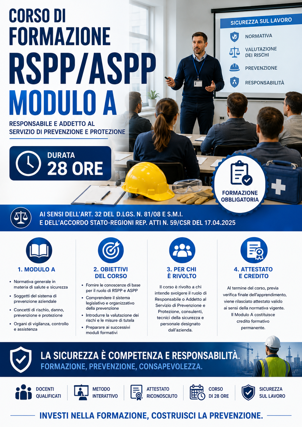 Corso RSPP ASPP Modulo A Roma per responsabili e addetti al servizio di prevenzione e protezione