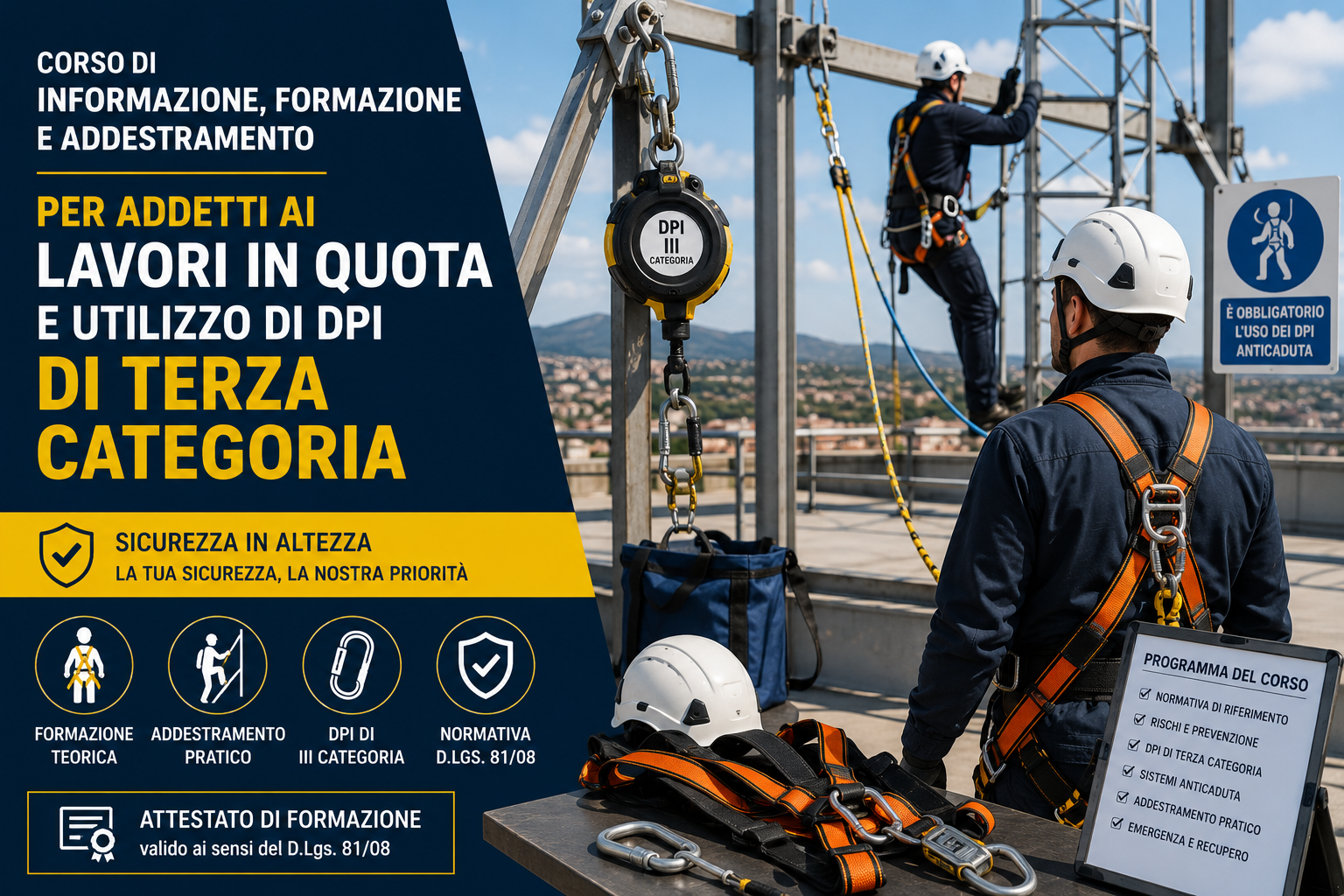 Corso lavori in quota dpi terza categoria con addestramento anticaduta