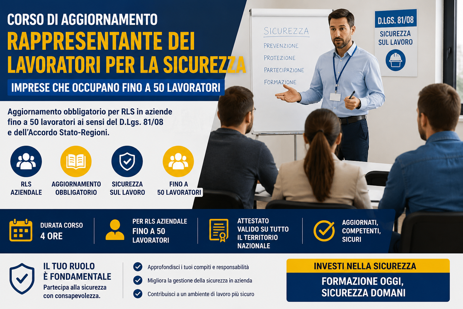 Aggiornamento RLS fino a 50 lavoratori corso sicurezza sul lavoro
