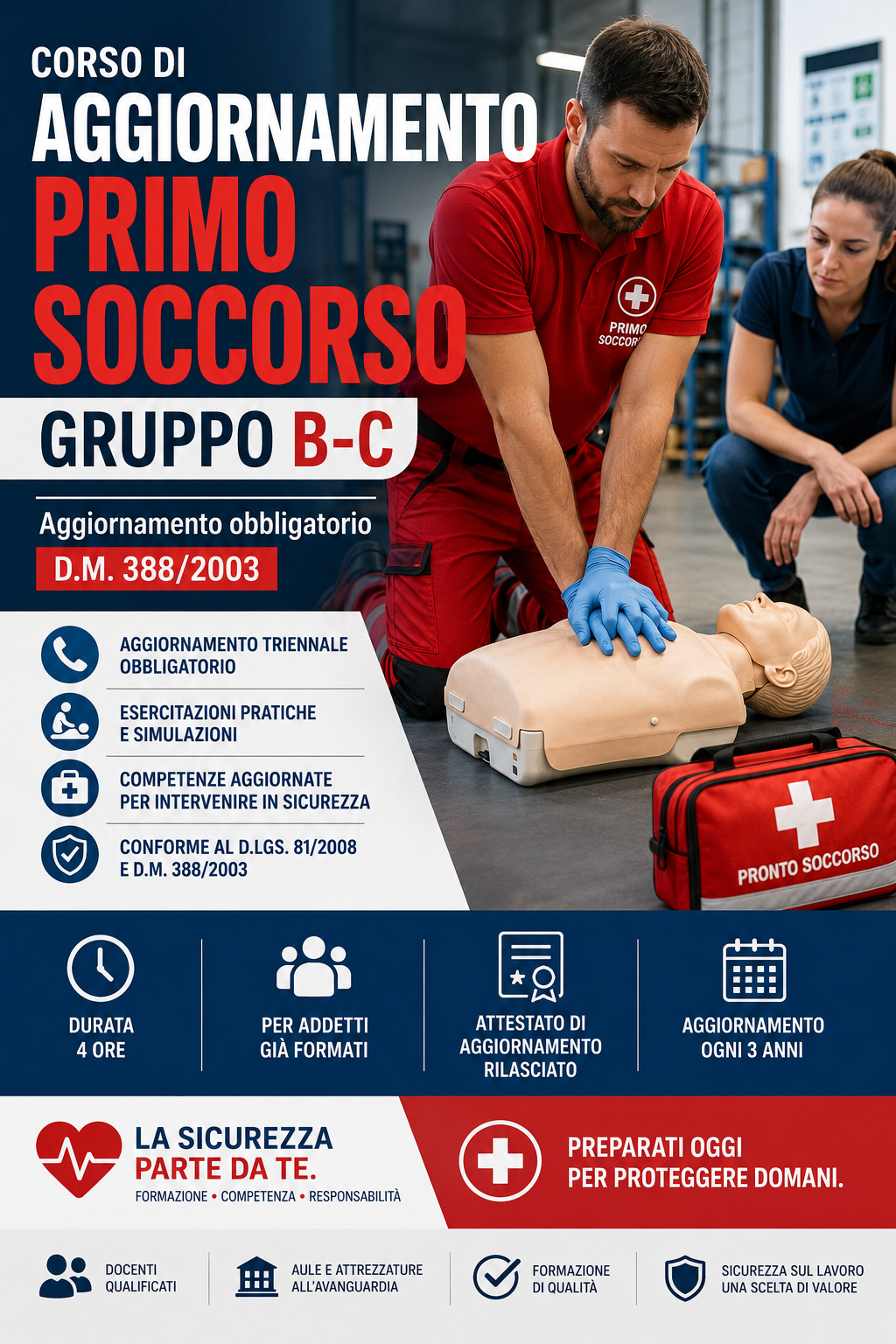 Aggiornamento primo soccorso gruppo B C esercitazione pratica con manichino