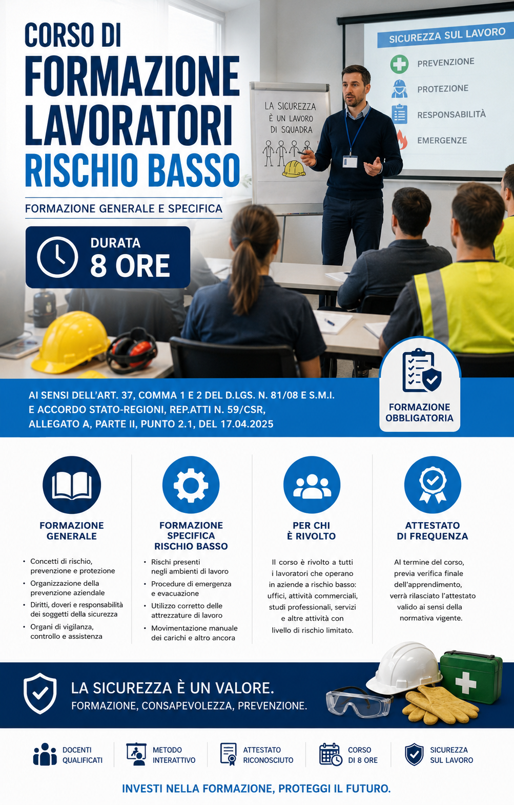 Corso lavoratori rischio basso formazione sicurezza sul lavoro 8 ore