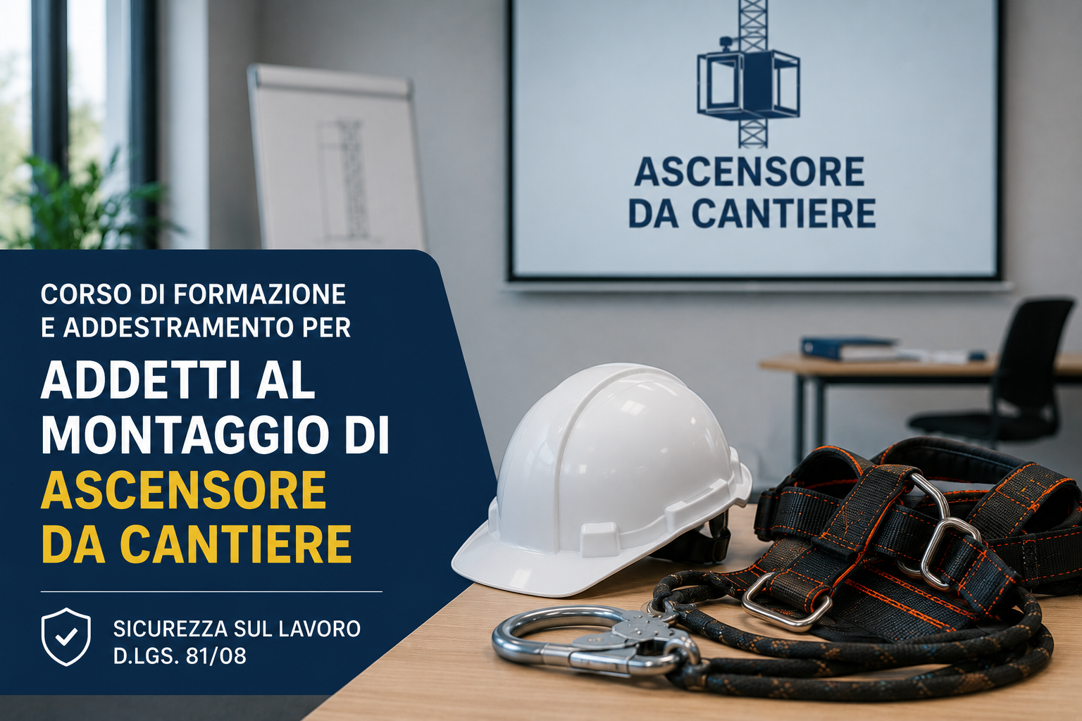 Corso ponteggi autosollevanti con operatore al lavoro in quota