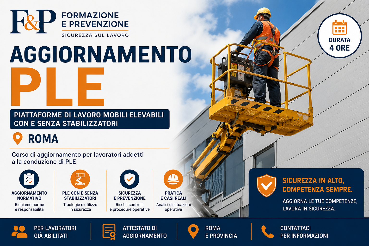 Aggiornamento PLE Roma per addetti alla conduzione di piattaforme elevabili con e senza stabilizzatori