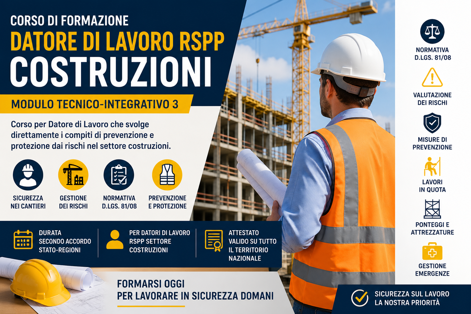 Corso rspp datore di lavoro costruzioni con sicurezza cantieri