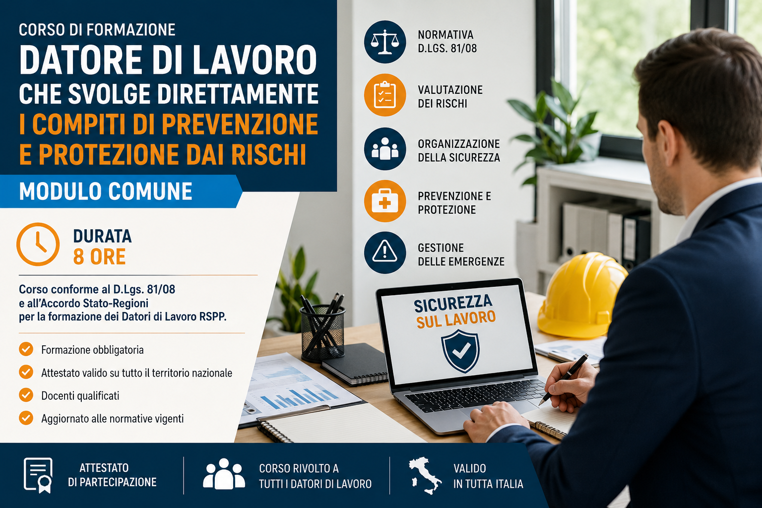 Corso rspp datore di lavoro modulo comune con formazione sicurezza aziendale